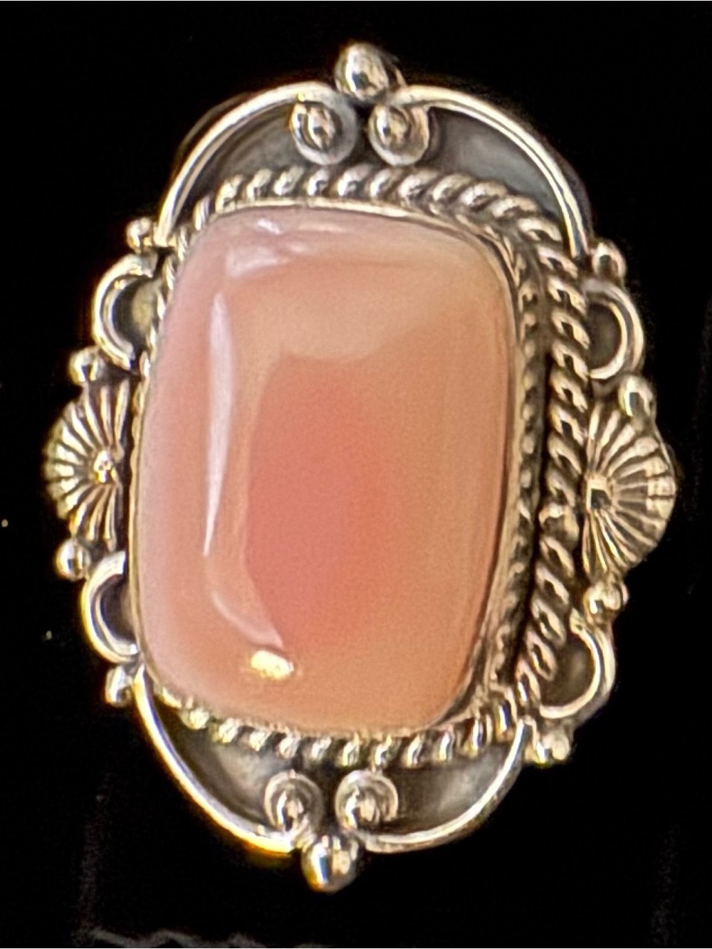 Genuine‎ Pink conch sterling Silver Ornate statement Ring. So beautiful.